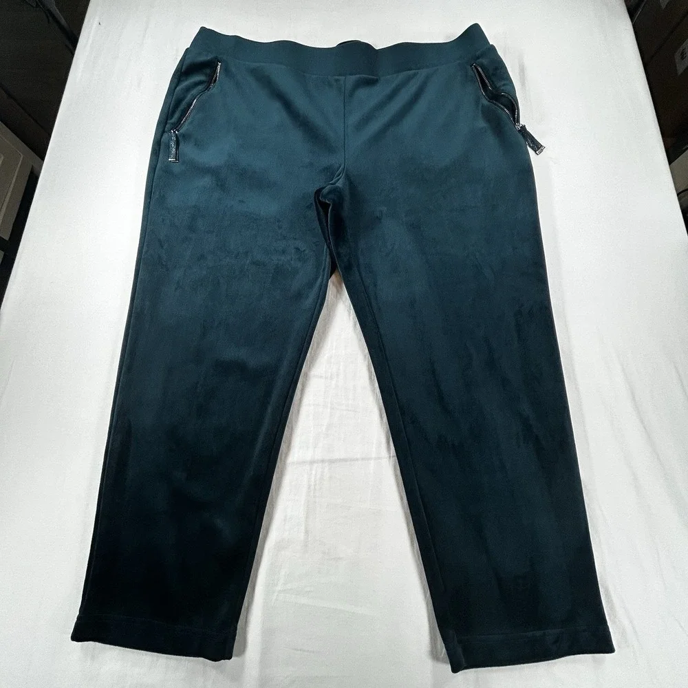 Chico's 3 Velour XL Green 1/4 Zip Sweater Top & Pants Set Leisure Active Wear